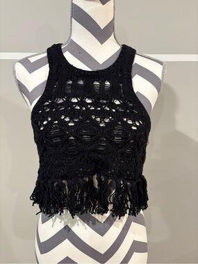 Victoria's Secret Black Crochet Fringe Crop Top